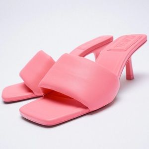 Zara PADDED KITTEN HEELED SANDALS SLIP ON PINK NEW